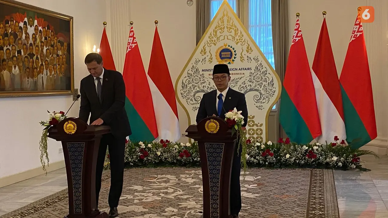 Menteri Luar Negeri RI Sugiono pada Selasa (5/8/2025) di Gedung Pancasila, Jakarta, menekankan bahwa kemitraan Indonesia-Belarus dibangun di atas fondasi nilai-nilai kebersamaan, saling menghormati dan komitmen kuat (Dok. Liputan6.com/Teddy Tri Setio).