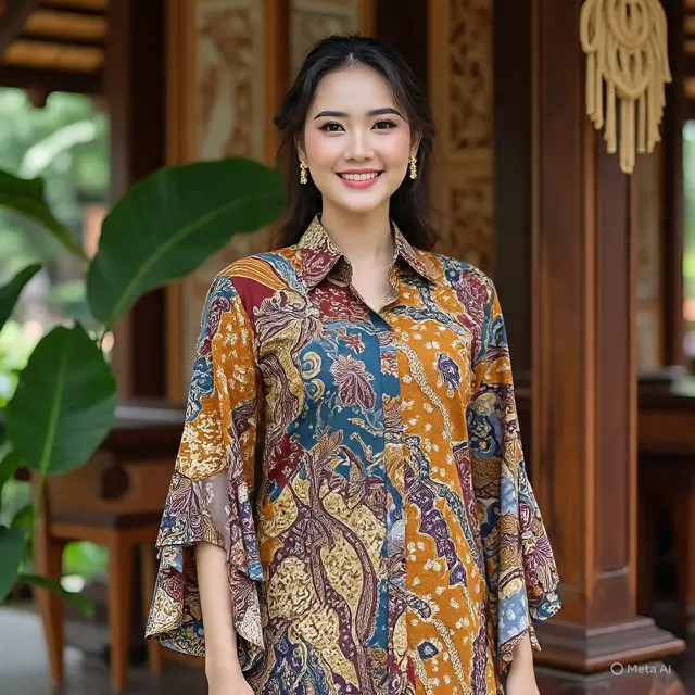 Baju Batik Pesta Lengan Lonceng