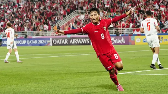 <p>Selebrasi pemain Timnas Indonesia U-23, Witan Sulaeman setelah mencetak gol kedua ke gawang Yordania U-23 pada laga ketiga Grup A Piala Asia U-23 2024 di Abdullah bin Khalifa Stadium, Doha, Qatar, Minggu (21/4/2024). (Dok. PSSI)</p>