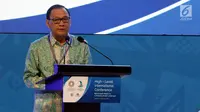 Gubernur BI Agus Martowardojo memberi pidato saat pembukaan High - Level International Conference di Jakarta, Selasa (27/2). Konferensi internasional tingkat tinggi ini bertemakan "Models in a Changing Global Landscape". (Liputan6.com/JohanTallo)