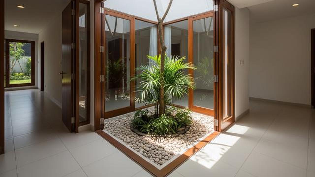 Tambahkan Inner Court atau Taman Kecil di Tengah Rumah/Ide Tata Ruang Rumah Kecil Tanpa Sekat dengan Pencahayaan Alam (Sumber: gemini.com)