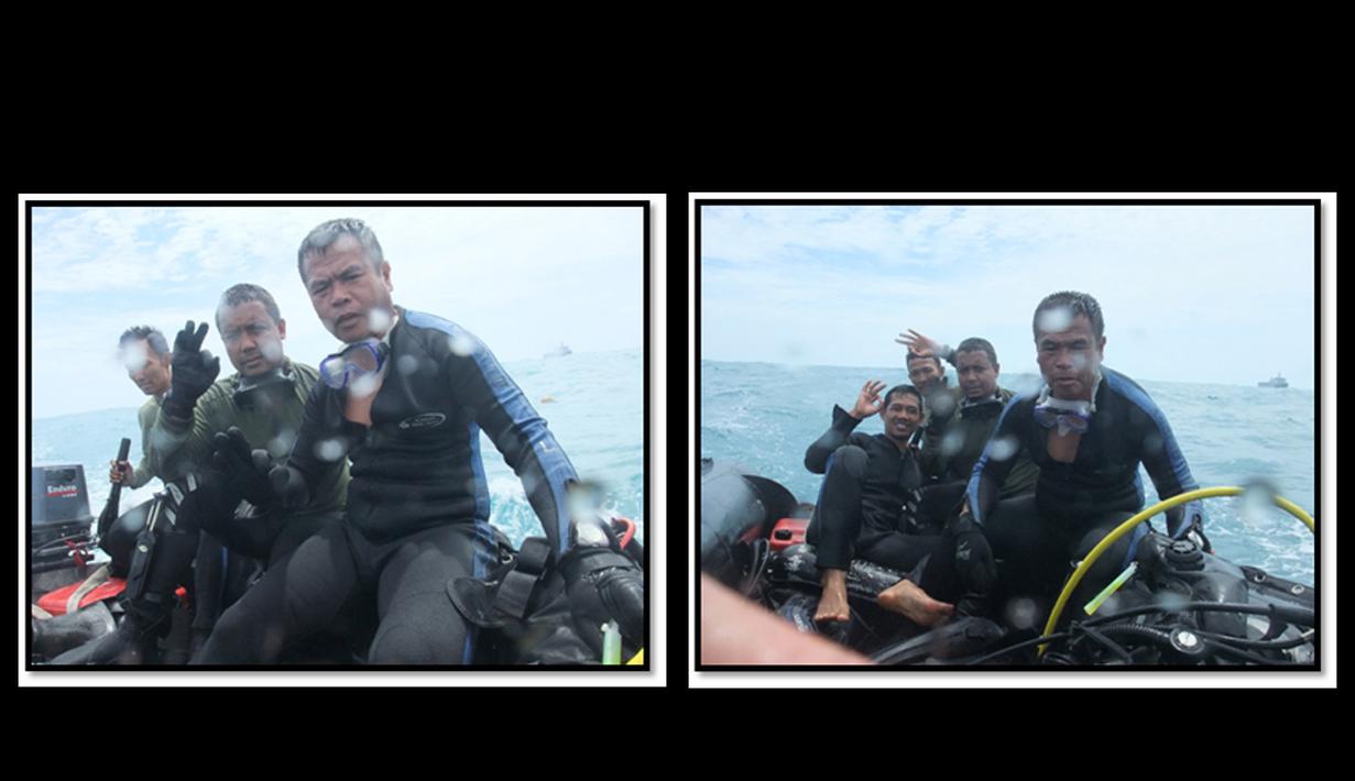 Penyelaman dilakukan penyelam gabungan TNI AL (Denjaka, Kopaska, Taifib, Dislambair) yang berada di kapal MGS Geosurvey, Selat Karimata, Rabu (7/1/2015). (Dokumentasi TNI)