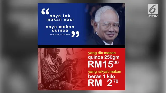 Perdana Menteri Malaysia, Najib Razak dikecam warganet Malaysia karena pernyataannya soal beras danm quinoa.