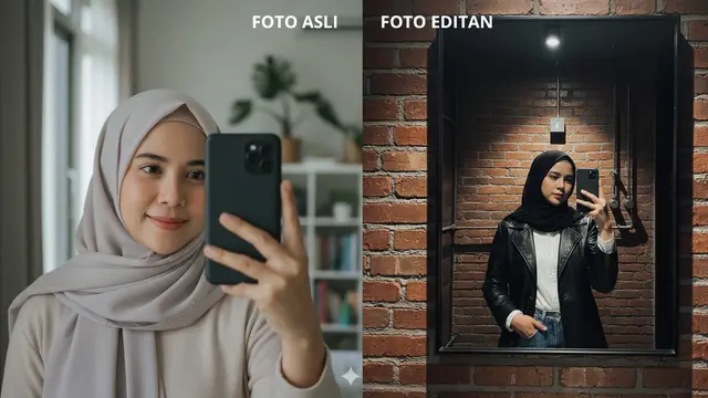 Edit foto AI ala mirror selfie di mall (Foto: Gemini AI)