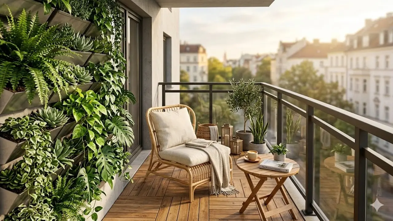 Dinding Balkon Kombinasi Tanaman Vertikal