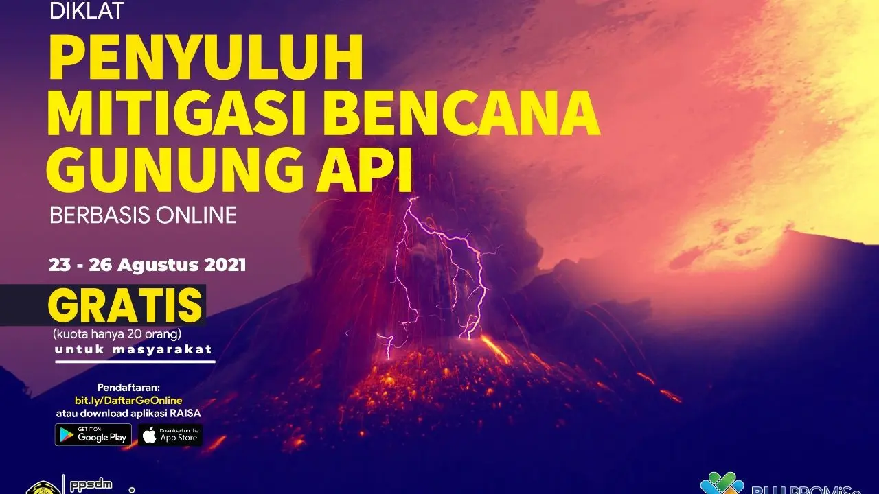 PPSDM Geominerba menyelenggarakan pendidikan dan pelatihan mitigasi bencana gunungapi yang akan diselenggarakan 23-26 Agustus 2021 secara online. (Dok PPSDM Geominerba)