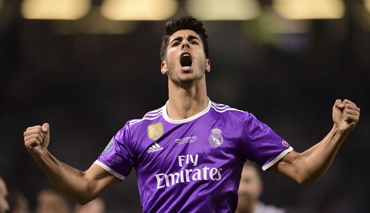 Pemain muda Real Madrid, Marco Asensio, sedang menjadi topik pembicaraan hangat saat ini. Pasalnya pria berusia 21 tahun itu mampu bermain apik dan mencetak gol di laga penting Real Madrid. (AFP/Javier Soriano)