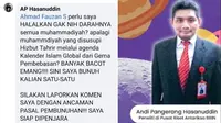 Salah seorang peneliti Badan Riset dan Inovasi Nasional (BRIN) Andi Pangerang (AP) Hasanuddin mengeluarkan&nbsp;sebuah pesan bernada ancaman bagi Muhammadiyah. (Twitter&nbsp;@HisyamMochtar)