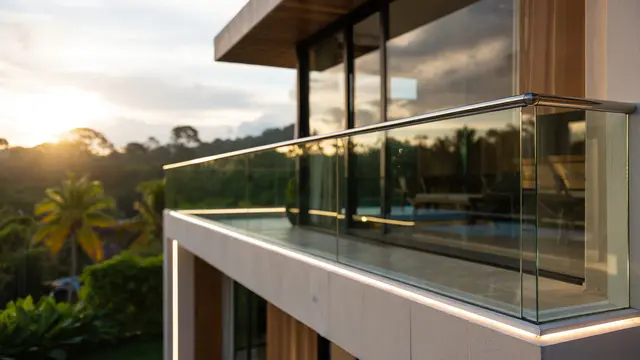 Balkon Minimalis dengan Railing Kaca Transparan
