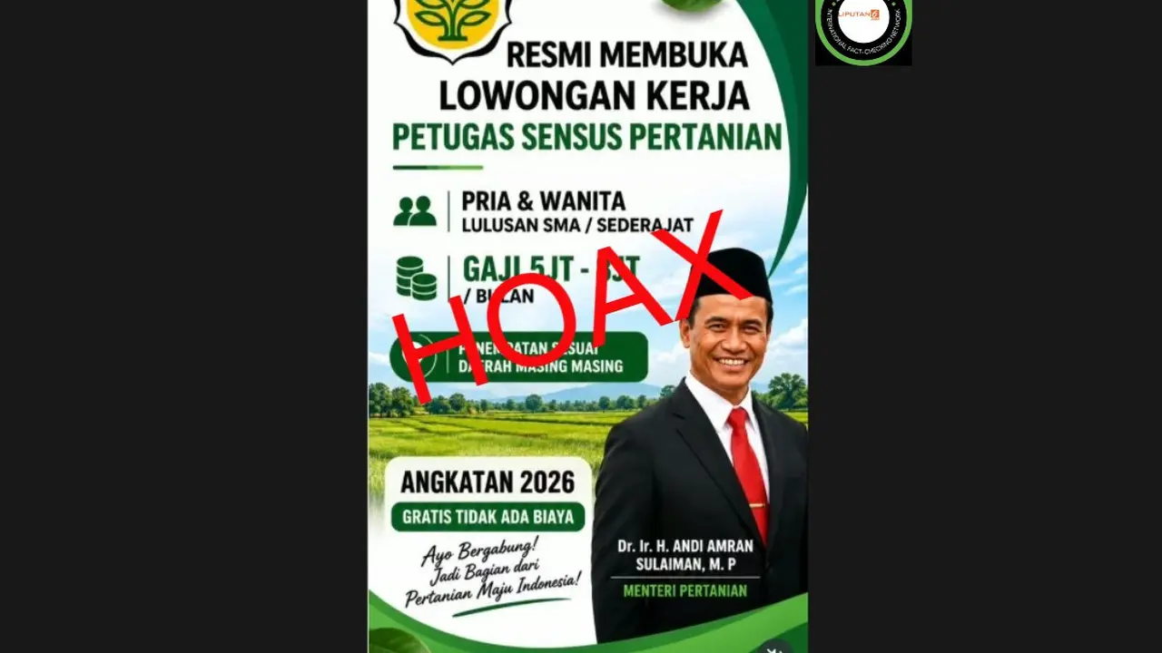 Cek Fakta Liputan6.com mendapati klaim lowongan kerja Petugas Sensus Pertanian.