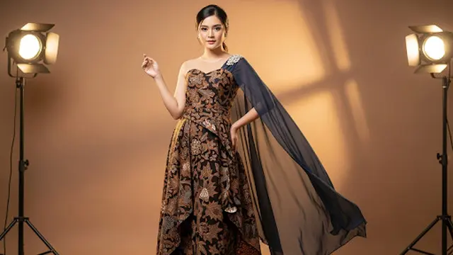 Long Dress Batik Cape Blouse Sweetheart Neckline