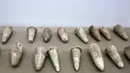 Barang antik yang dikembalikan ke Irak oleh museum swasta di Lebanon dipajang di Museum Nasional Irak di ibu kota Baghdad (8/2/2022). Lebih dari 300 tablet tulisan paku kuno dikembalikan ke Irak pada Senin (7/2) dari museum pribadi Lebanon. (AFP/Sabah Arar)