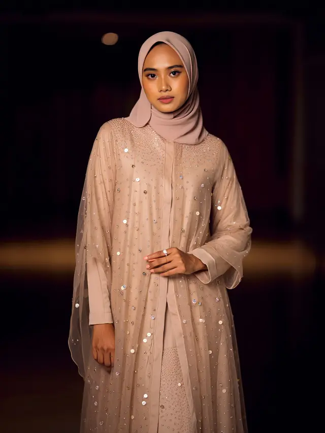Dress Panjang Elegan Kombinasi Payet Muslim