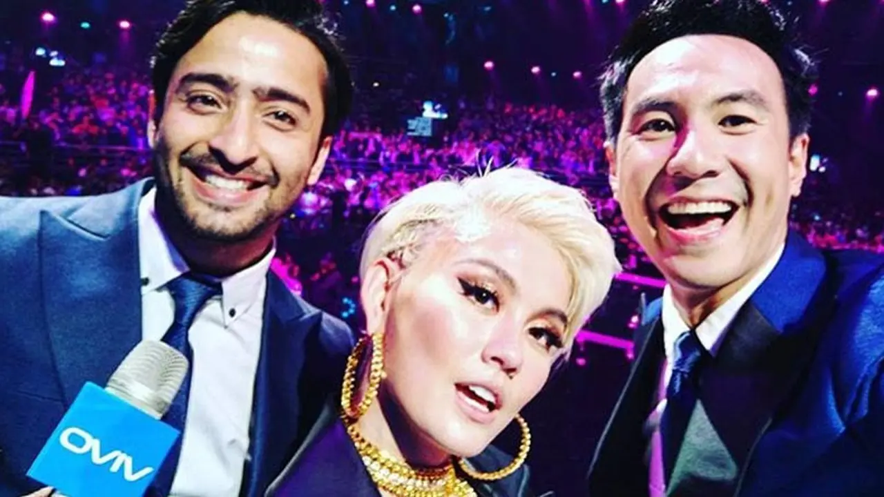 Daniel Mananta bersama Agnez Mo dan Shaheer Sheikh