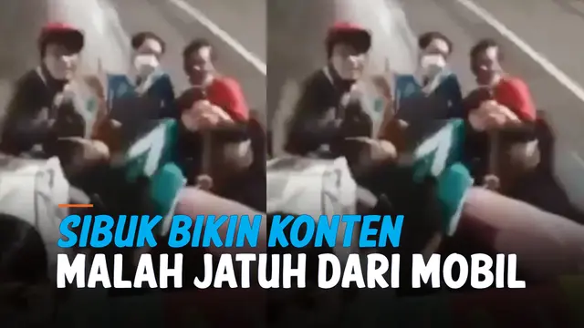 VIDEO: Asik Bikin Konten, Dua Pemuda Jatuh dari Mobil