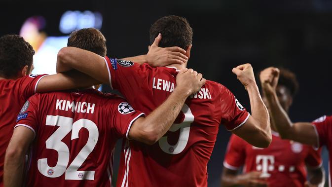 Selebrasi Pemain Bayern Munchen saat melawan Lyon di semifinal Liga Champions (AP)
