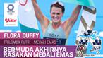 Berita video salah satu momen bersejarah di Olimpiade Tokyo 2020 yaitu saat atlet Bermuda, Flora Duffy, meraih medali emas di cabang olahraga trilomba (triathlon) putri pada Selasa (27/7/2021).