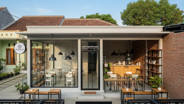 Model Cafe Minimalis Depan Rumah dengan Konsep Sederhana Tapi Bisa Narik Pelanggan Industrial Kekinian