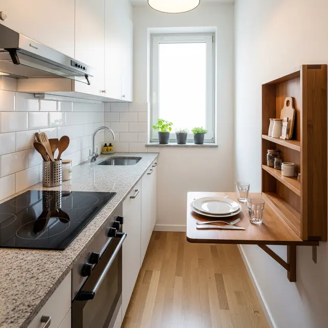 9 Model Dapur Sempit 2x1 Meter dengan Kompor Tanam dan Meja Lipat, Jadi Fungsional