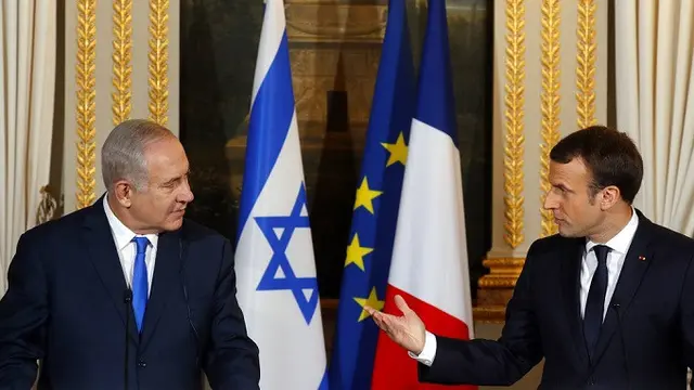 PM Israel Benjamin Netanyahu dan Presiden Prancis Emmanuel Macron
