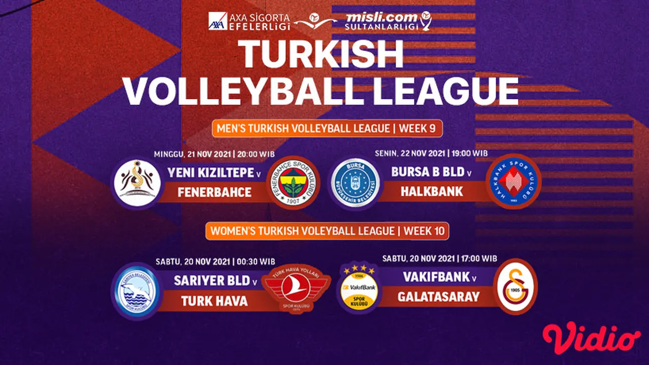 Live Streaming Lanjutan Turkish Volleyball League di Vidio, 20-22 November 2021