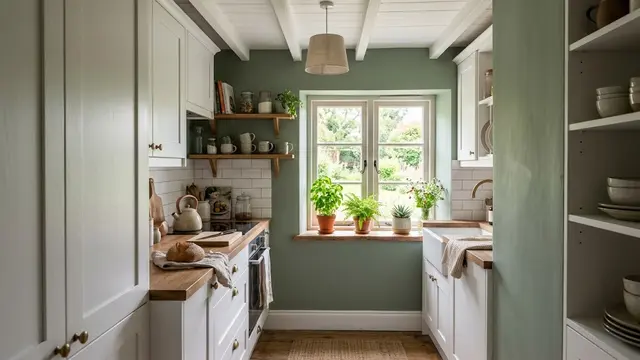 Dapur Hijau Sage dan Putih