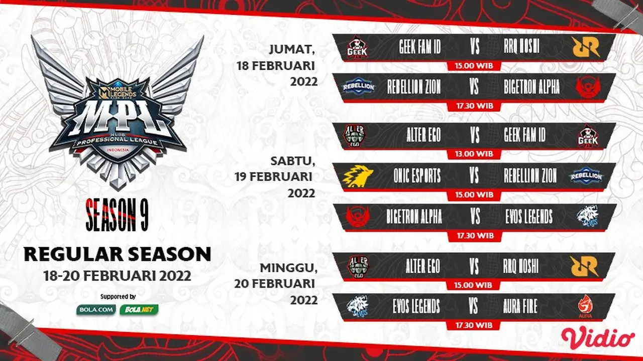Saksikan Keseruan MPL ID Season 9 Mulai 18-20 Februari Tayang di Vidio