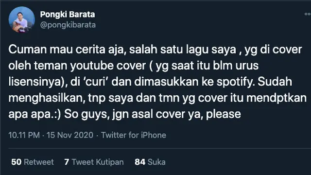 Pongki Barata Curhat Karyanya Dicuri dan Dikomersilkan oleh Seseorang