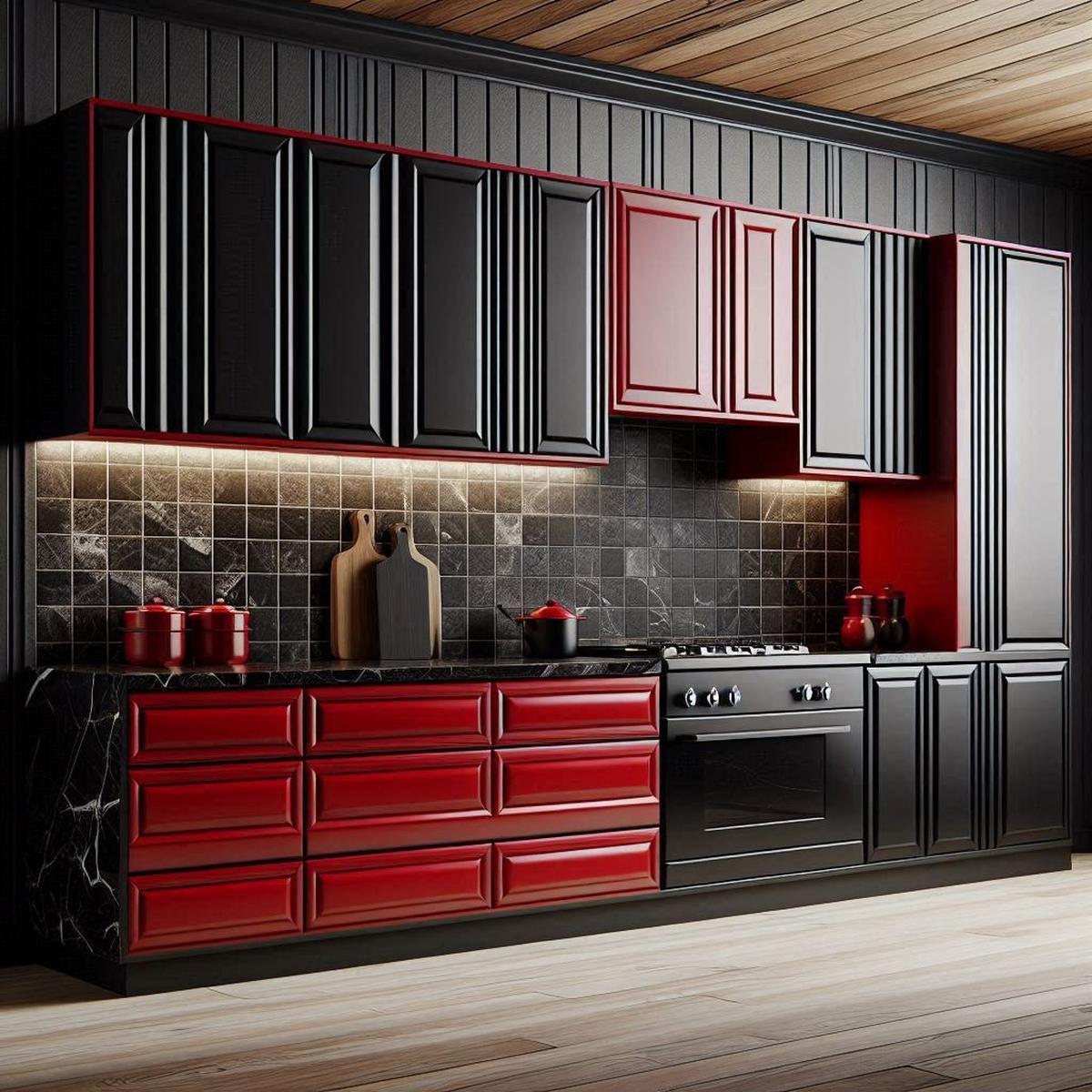 Desain Dapur Warna Merah Hitam