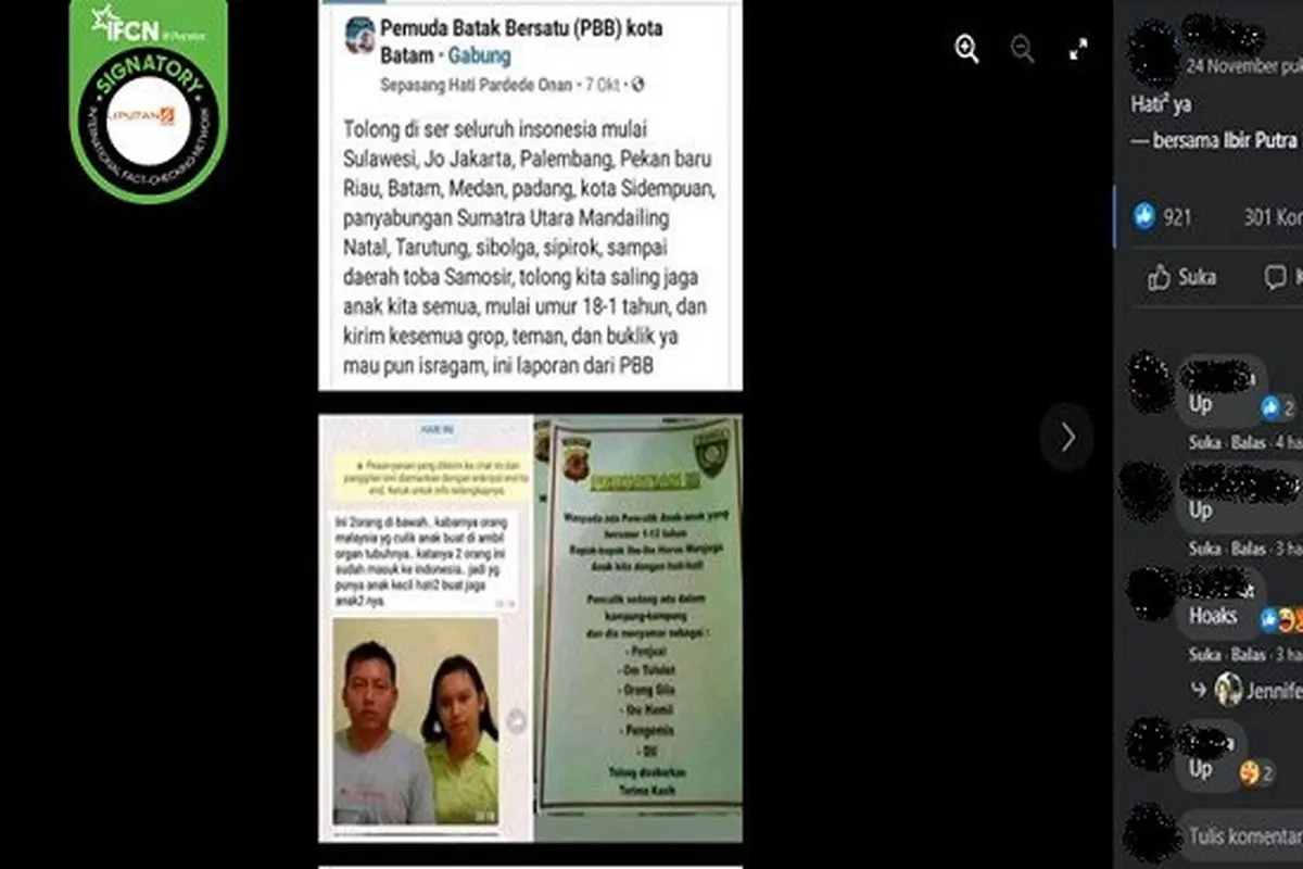 Gambar Tangkapan Layar Dua WN Malaysia Menculik Anak-anak (sumber: Facebook).
