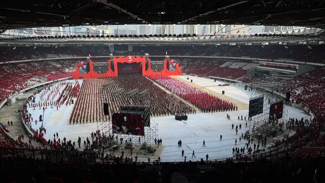 7.000 anggota Satuan Tugas (Satgas) Cakra Buana PDI Perjuangan (PDIP) saat Memeriahkan Puncak Bulan Bung Karno 2023.