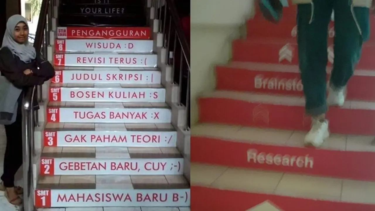 6 Tulisan di Tangga Kampus Ini Bikin Mahasiswa Senyum Nyengir