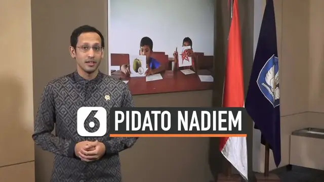 Menteri Pendidikan dan Kebudayaan Nadiem Makarim menyampaikan pidatonya menyambut Hari Guru Nasional 2019. Nadiem mengajak para guru di tanah air untuk melakukan perubahan kecil.