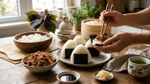 Resep Onigiri Ayam Suwir Bumbu Bebek (AI Generated)