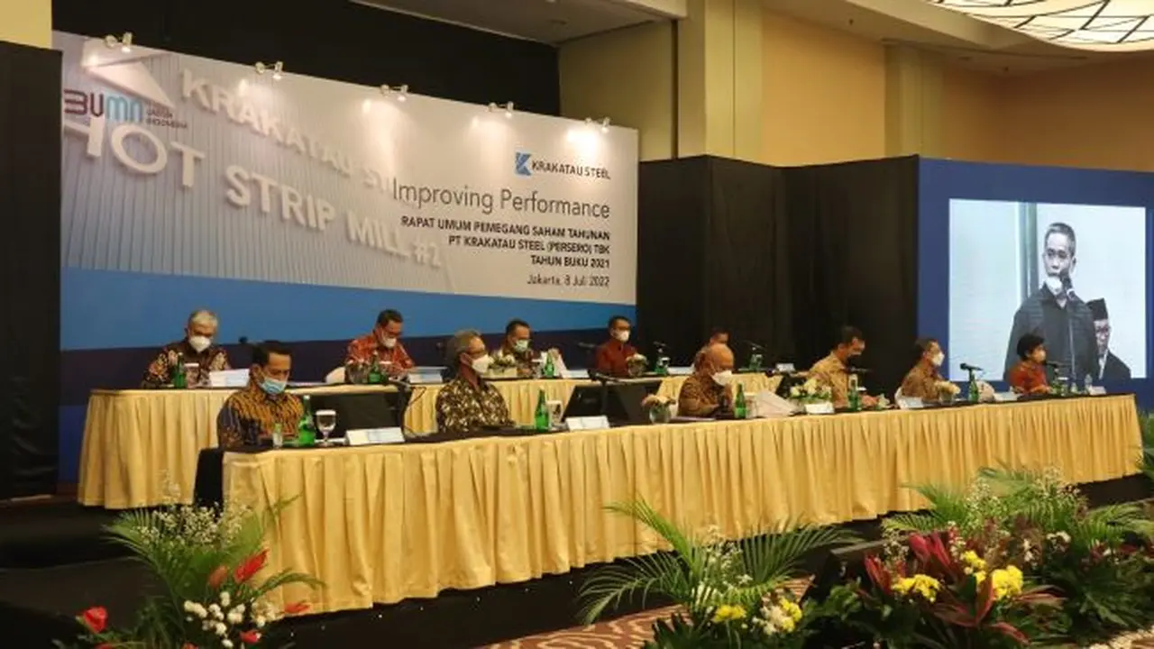PT Krakatau Steel Tbk (KRAS) menggelar Rapat Umum Pemegang Saham Tahunan (RUPST) tahun buku 2021, Jumat (8/7/2022). (Foto: PT Krakatau Steel Tbk)