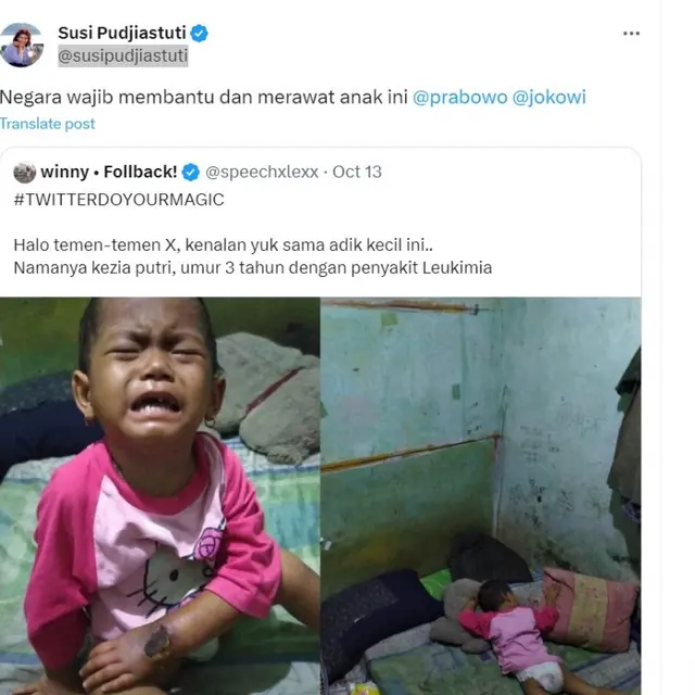 Beredar Video Anak Pengamen Derita Leukemia, Susi Pudjiastuti Colek Prabowo Subianto dan Jokowi