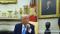 Presiden Amerika Serikat Donald Trump dalam pertemuannya dengan Perdana Menteri Israel Benjamin Netanyahu di Ruang Oval, Gedung Putih, Selasa (4/2/2025). (Dok. AP Photo/Evan Vucci)