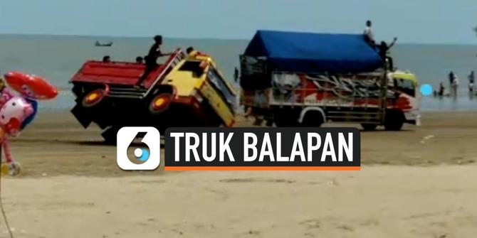 VIDEO: Truk Balapan Sampai Terguling di Pantai Cemara Tuban