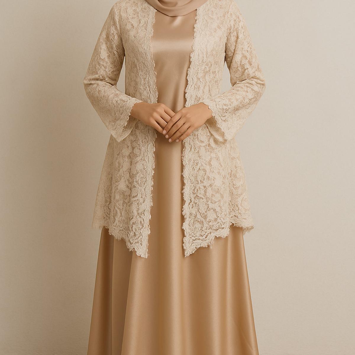 Gamis Kebaya Satin dan Outer Brokat