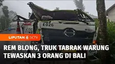 Gagal mengerem, sebuah truk bermuatan semen menabrak warung dan mobil di Desa Batur Tengah, Kintamani, Bangli, Bali, Minggu siang. Sebanyak tiga orang tewas dalam kecelakaan ini.
