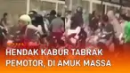 Seorang pengendara mobil diamuk massa setelah tabrak pemotor di jalan mengundang perhatian.