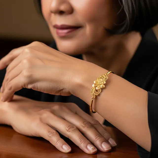 9 Gelang Emas Ukir Halus tapi Bernilai Tinggi untuk Wanita Usia 50+, Pesona Abadi