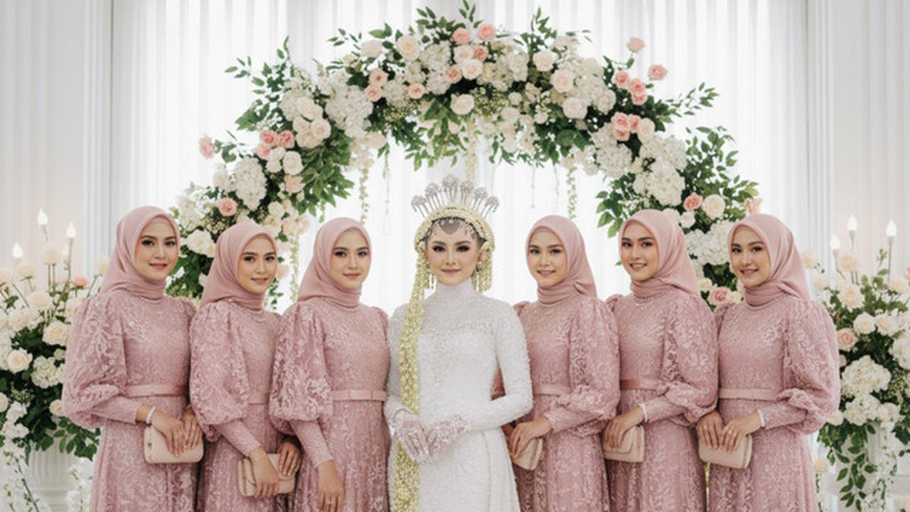 7 Model Gamis Brokat Soft Color Tapi Tetap Tampil Stand Out untuk Bridesmaid Berhijab 2025
