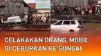 Sebuah mobil diceburkan warga ke sungai viral di media sosial.