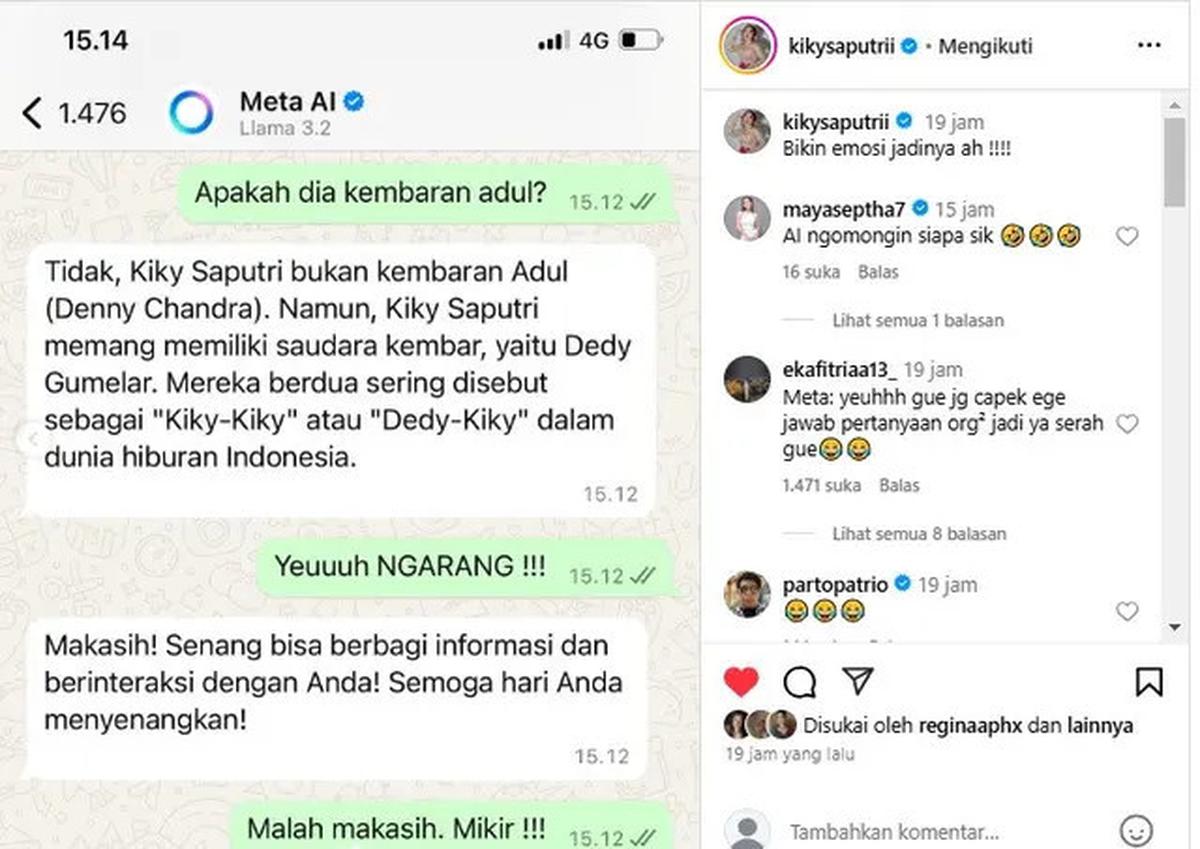 Chat 10 Artis dengan Meta AI Ini Jawabannya Halu, Bikin Ngakak