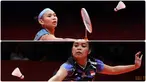 Foto kombinasi memperlihatkan pemain Indonesia Gregoria Mariska Tunjung (bawah) saat melawan pemain Taiwan Tai Tzu Ying (atas) pada pertandingan bulu tangkis tunggal putri BWF World Tour Finals 2023 di Hangzhou Olympic Sports Expo Center, Hangzhou, Provinsi Zhejiang, China, Rabu (13/12/2023). (STR/AFP)