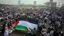 Untuk diketahui, acara ini dimulai sejak pukul 03.00 WIB. Fokus utama acara adalah untuk memanjatkan doa atas keselamatan NKRI dan Palestina. (Liputan6.com/Angga Yuniar)