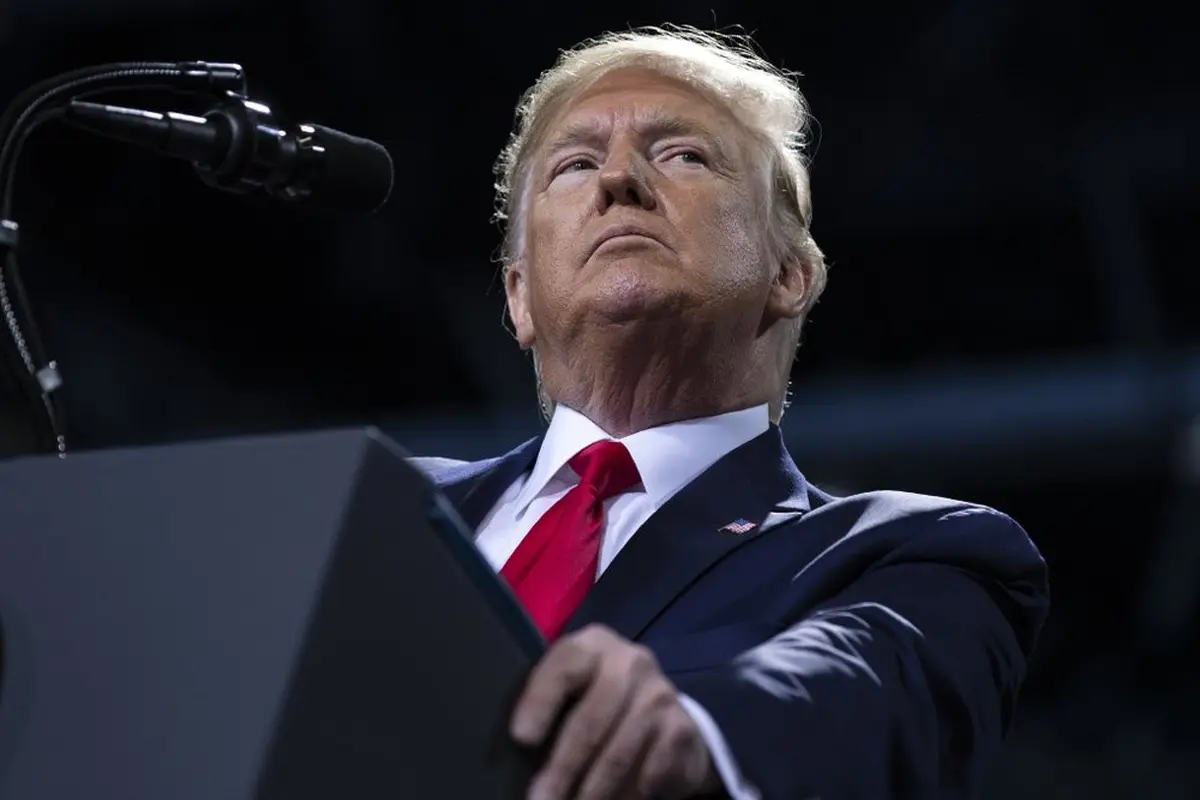 Presiden Donald Trump ketika berbicara di Kellogg Arena terkait pemakzulannya.
