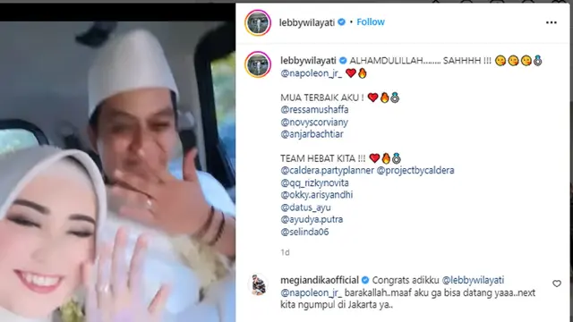Keponakan Dewi Perssik, Lebby Wilayati resmi menikah (Tangkap layar IG Lebby Wilayati)