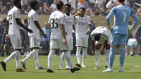 Skuad Real Madrid&nbsp;dalam laga versus PSG di semifinal Piala Dunia Antarklub 2025, Kamis (10/7/2025). (AP Photo/ Adam Hunger)